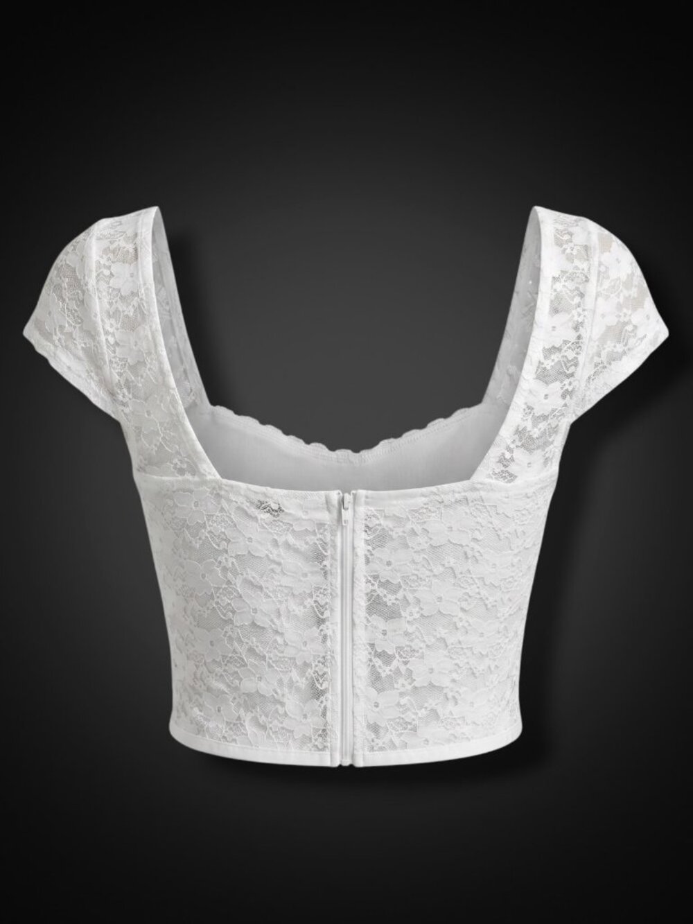 Faded Rose White Lace Flutter Sleeve Structured‎ Corset Bra Top L